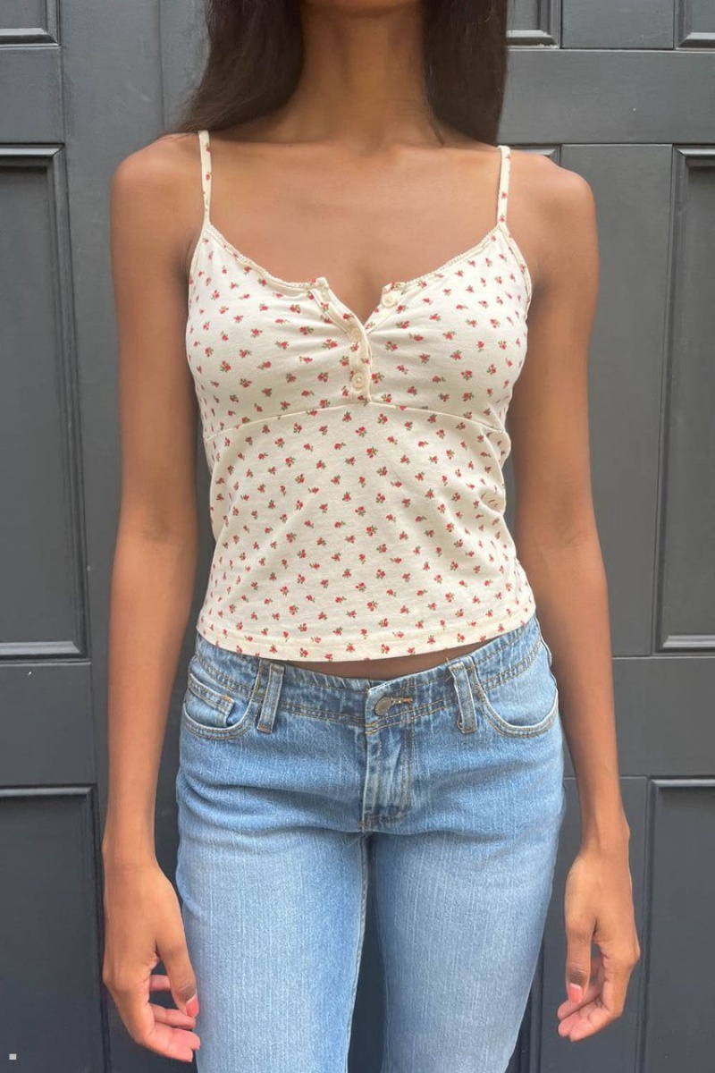 Debardeur Brandy Melville Tiffany Floral Blanche Rouge | FAN-13552970